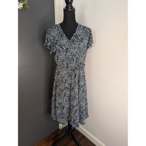 Vintage 90's Suzie In The City Black & Blue Swirl Print Dress Size L